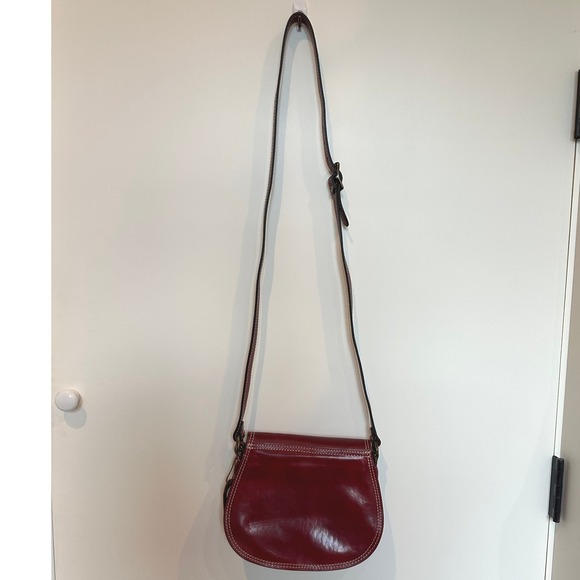Florence Made in Italy Leather Crossbody Bag Burgundy Embossed Fleur de Lis - Picture 4 of 6